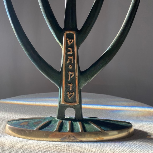 {SOLD} Mid-century Modern Brass Candelabra Menorah - Picture 9 of 12